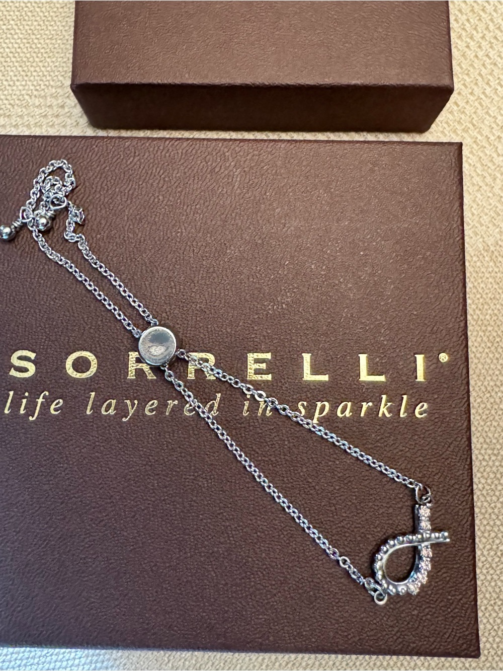 Sorrelli Silver Pink Crystal Ribbon Pendant Bracelet Silver